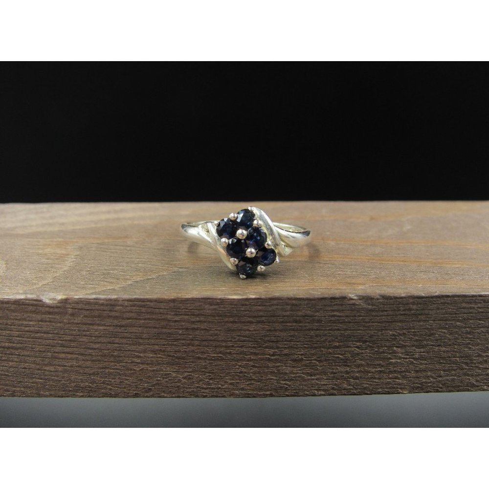 Size 9 Sterling Silver Cluster Of Dark Topaz Band Ring Vintage Statement